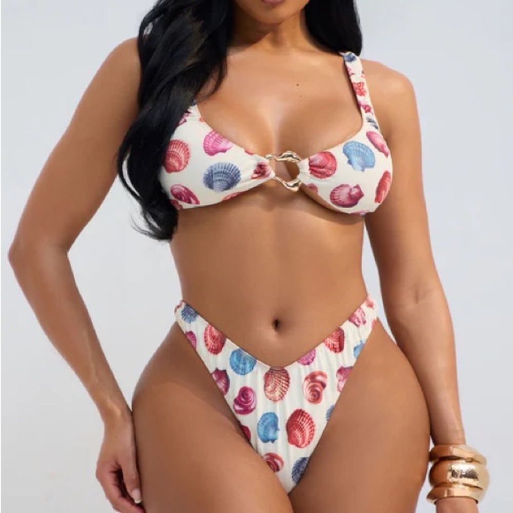 Fashion Nova Sultry Summer Hardware Ruched Thong 2 Piece Bikini